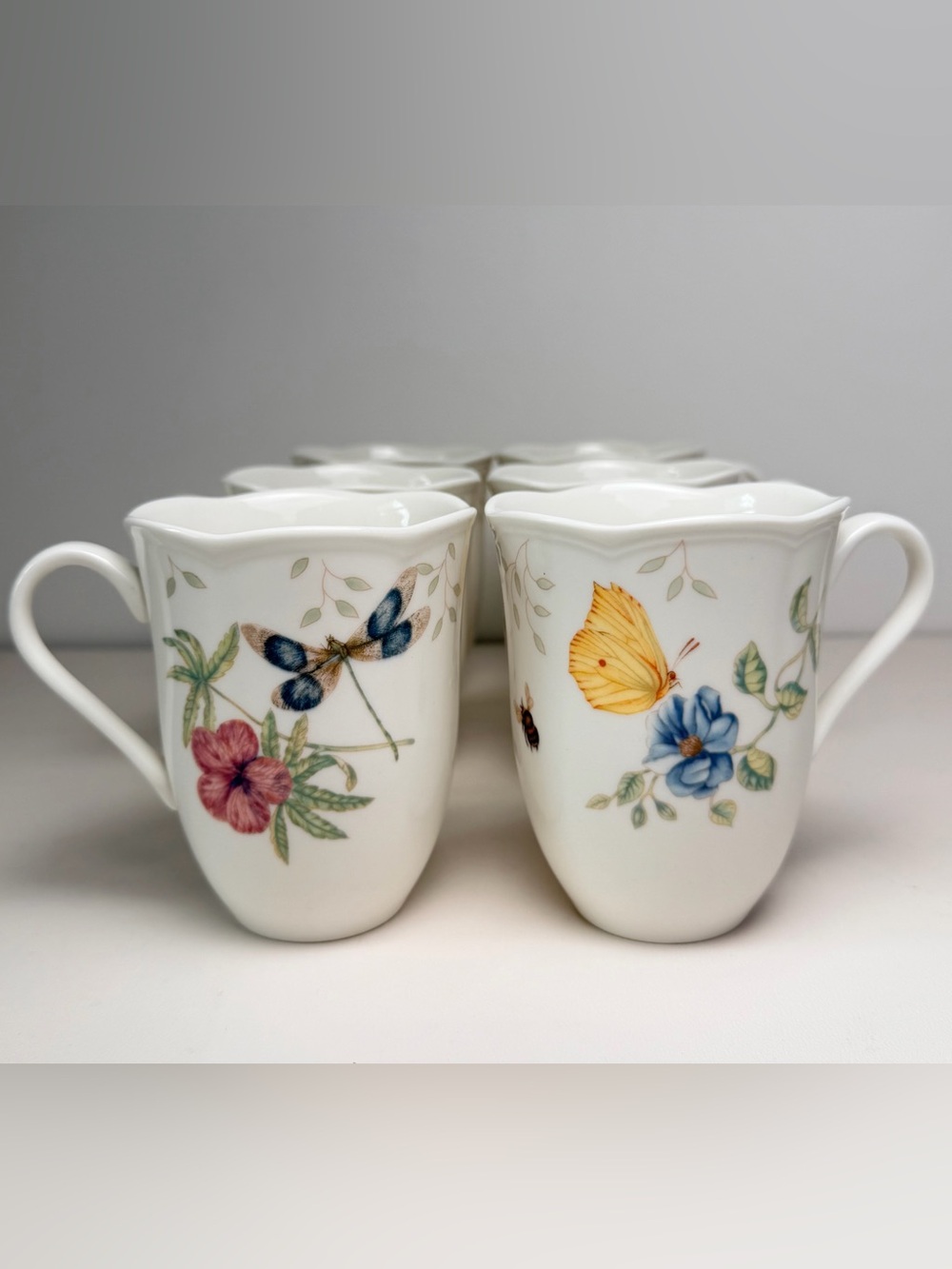 Lenox Butterfly Meadow Flutter Mugs Set of 6 Garden Bees Flowers  Cottagecore